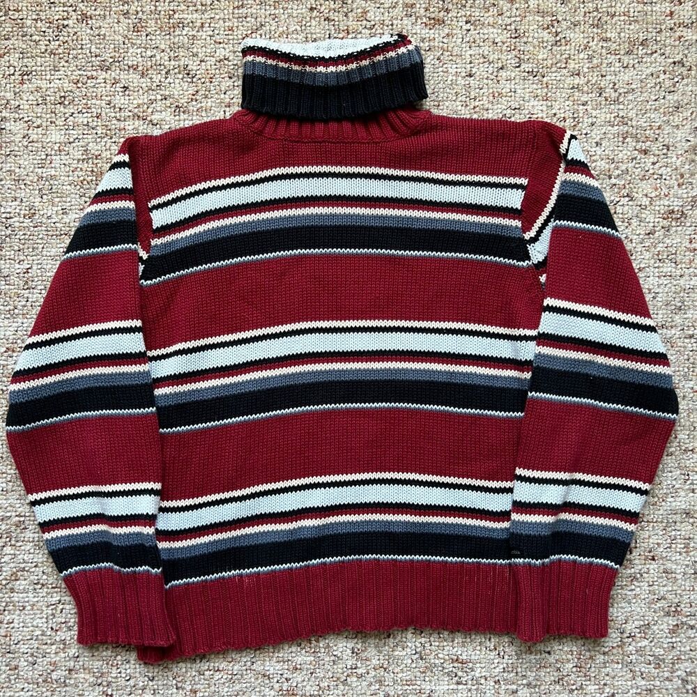 Columbia Sweater Womens Large Red/Black Striped Fair Isle Cowl Neck Long Sleeve - Picture 2 of 6